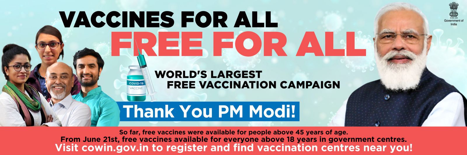 Free vaccination for 18 years and above